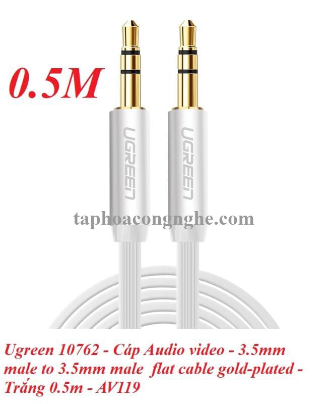 Ugreen 10762 0.5M màu Trắng Cáp âm thanh 2 đầu 3.5mm dương dây dẹt AV119 30010762